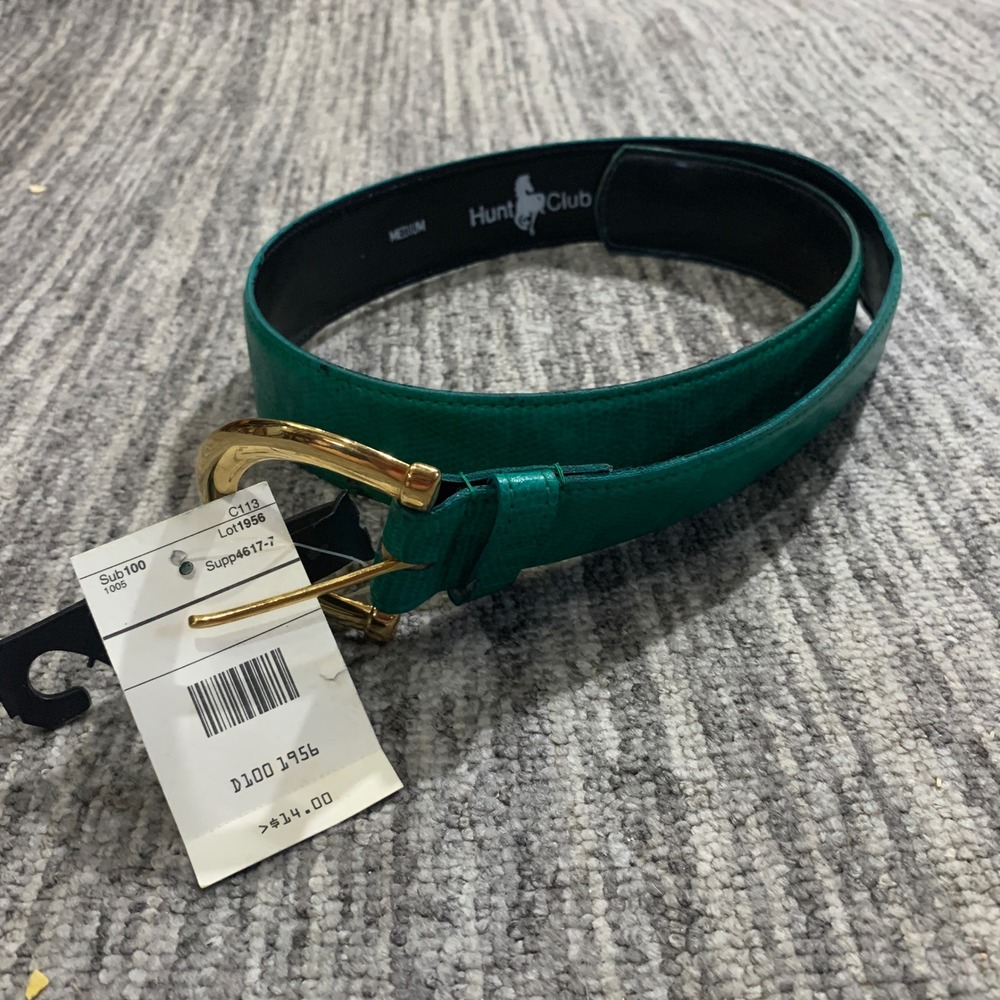Vintage JCPenney Hunt Club Green Belt Gold Buckle‎ Lizard Embossed Belt Medium